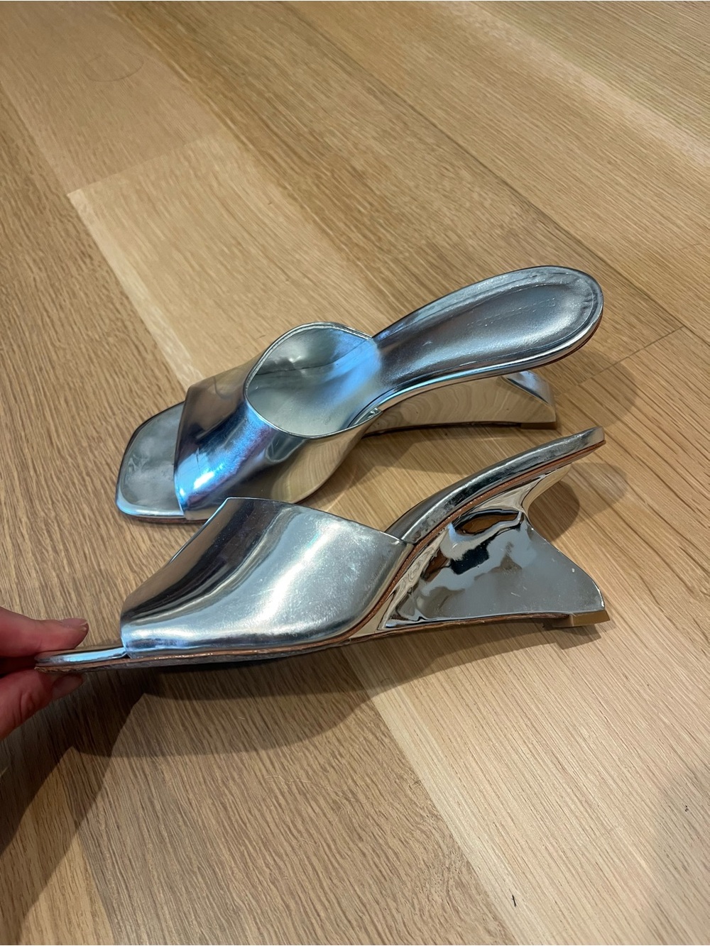 Reformation Silver Metallic Open-Toe Mule Heels - Picture 2 of 3